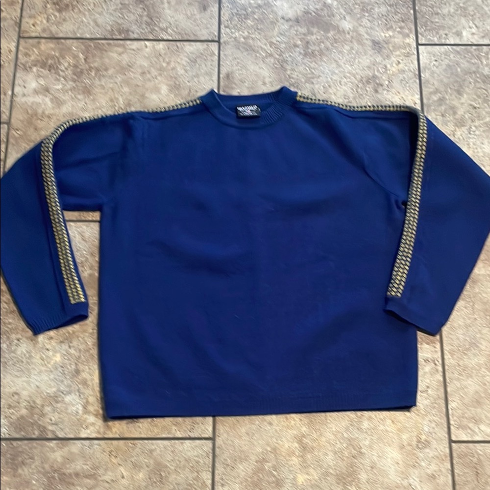 Vintage Polo Ralph Lauren Blue Wool
Sweater with Gold Accents